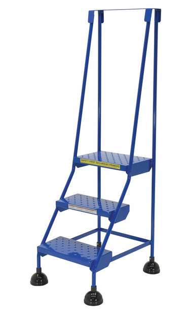 Perforated 3 Step Commercial Spring Loaded Rolling Ladder - Blue